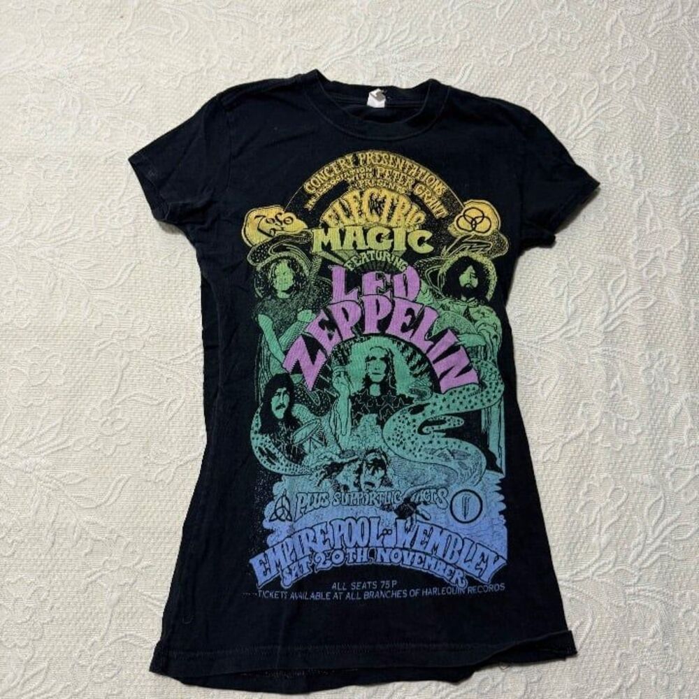 Led Zeppelin Electric Magic Wembley Concert Graphic Black T-Shirt size XS/S